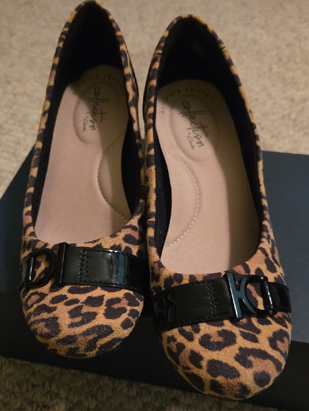 Leopard Print Heeled Wedges with Black Accent